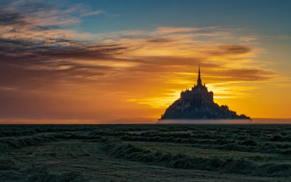 France sunset religious Mont Saint- Michel HD Desktop Wallpaper | Background Image