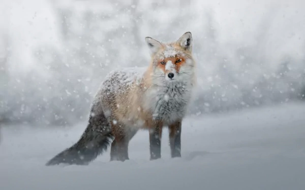 snowfall Animal fox HD Desktop Wallpaper | Background Image