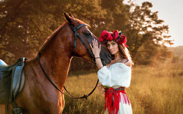 horse wreath woman model HD Desktop Wallpaper | Background Image