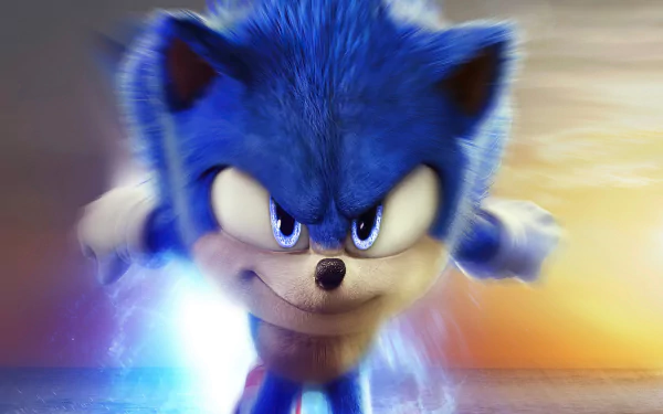 HD PC desktop wallpaper featuring Sonic the Hedgehog from the Sonic the Hedgehog 2 movie, showcasing the iconic blue character in dynamic motion.