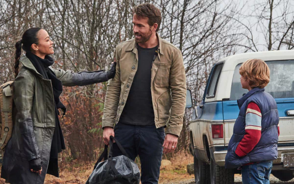 Walker Scobell Zoe Saldana Ryan Reynolds movie The Adam Project HD Desktop Wallpaper | Background Image