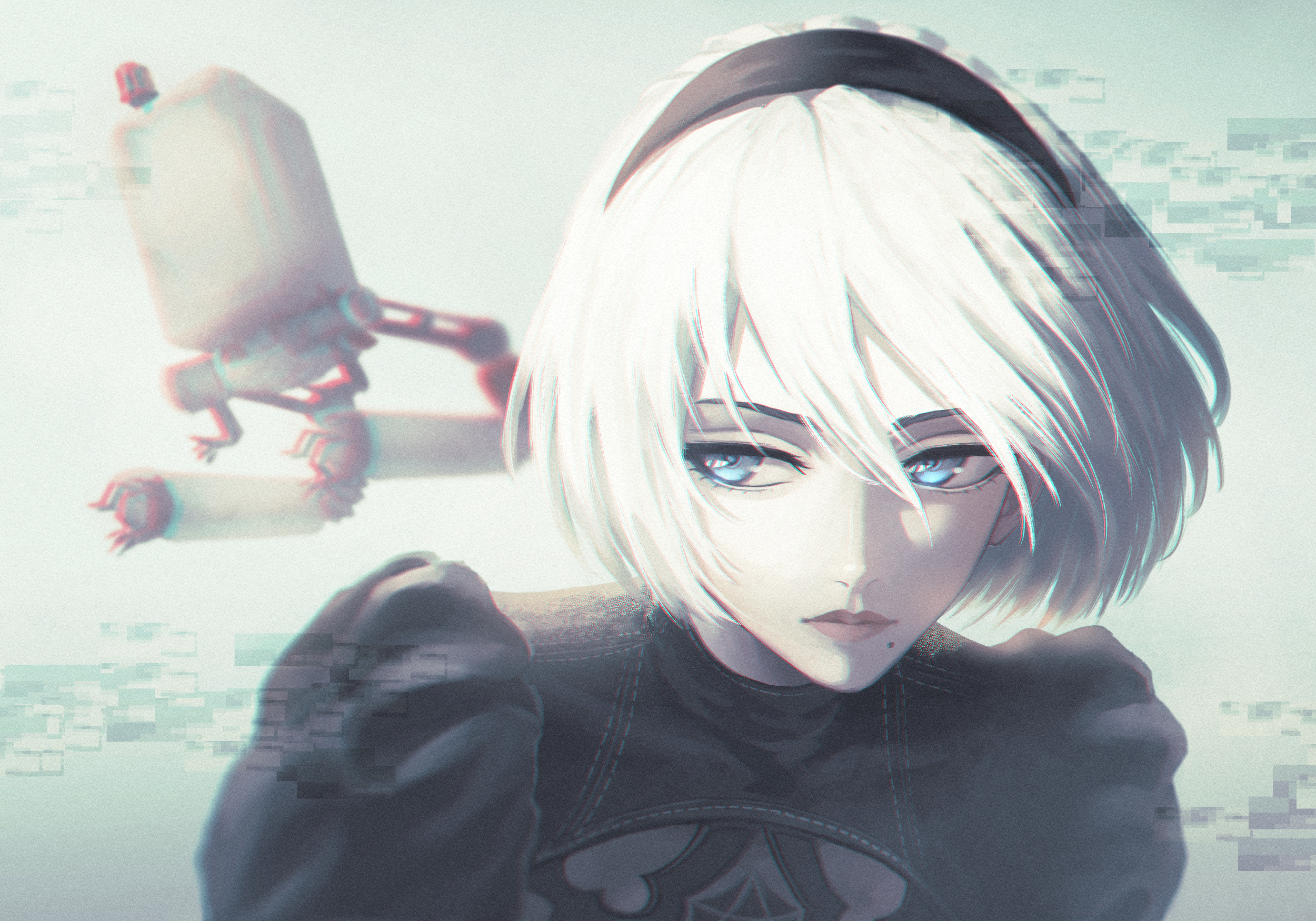 anime, anime girl, fan art, 2B (Nier: Automata) background hd