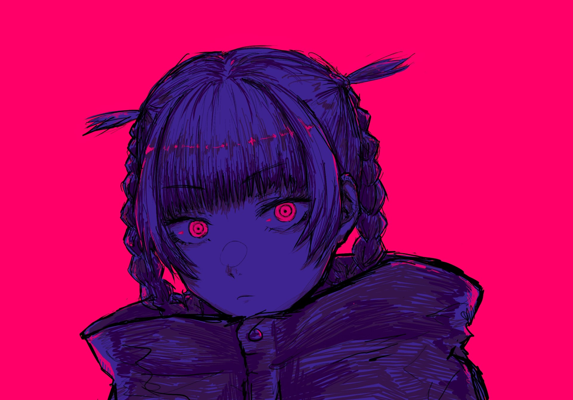 HD wallpaper featuring Nazuna Nanakusa from the anime Call of the Night. The image showcases a dark, moody color scheme with a pink background.