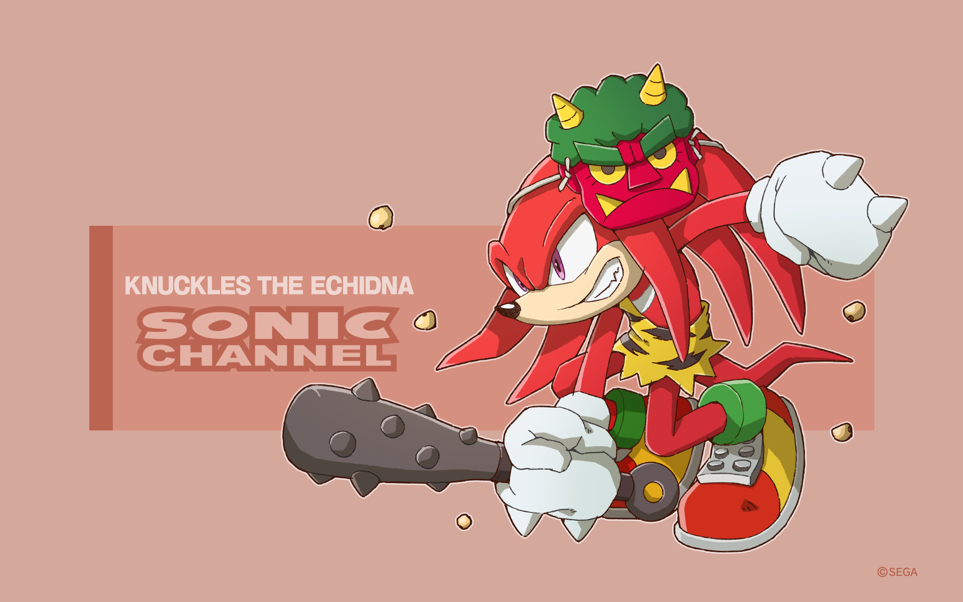 HD PC desktop wallpaper featuring Knuckles the Echidna from the Sonic the Hedgehog video game series, striking a dynamic pose with a fierce expression.