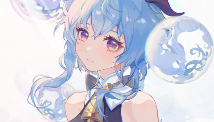 HD PC desktop wallpaper featuring Ganyu from the video game Genshin Impact, showcasing her serene expression and icy blue-themed design.