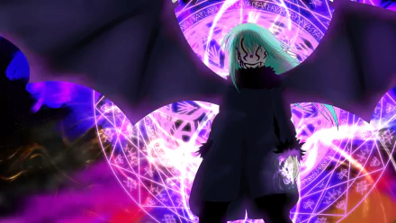 Rimuru Tempest stands dramatically against a swirling backdrop of magical symbols and vibrant colors, showcasing the essence of That Time I Got Reincarnated as a Slime in stunning 4K Ultra HD.