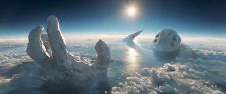 4K Ultra HD wallpaper featuring Tiamut the Celestial from Marvel Comics' Eternals movie, emerging dramatically above a sea of clouds under a bright sun.