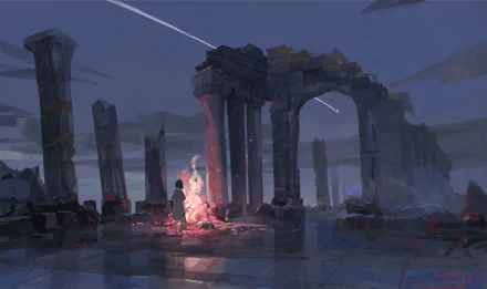 evening Anime building HD Desktop Wallpaper | Background Image