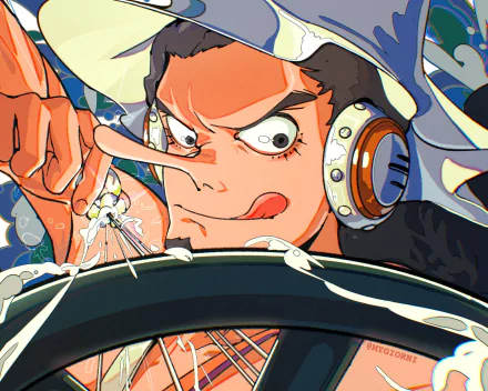 HD PC desktop wallpaper and background of Usopp (One Piece), Anime — close-up of him steering a ship with headphones, elongated nose and a fierce, determined expression.