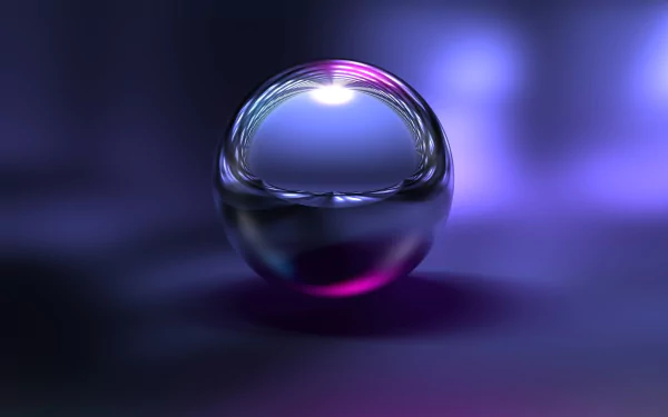 Abstract glass sphere floating above a blurred purple-blue surface, 4K Ultra HD PC desktop wallpaper and background.