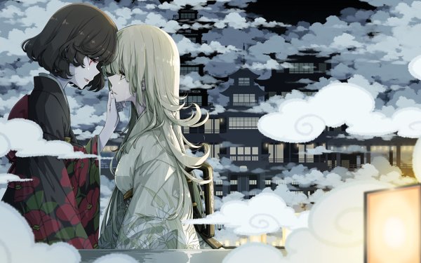 Anime Couple Oriental Kimono Yuri Night HD Wallpaper | Background Image