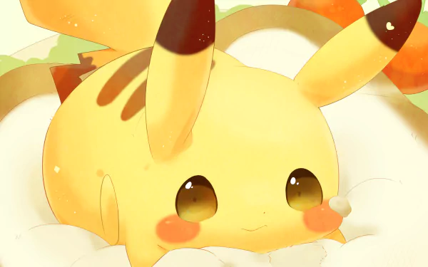 HD anime-style PC desktop wallpaper featuring a close-up of Pikachu with soft lighting and warm colors from the Pokémon series.