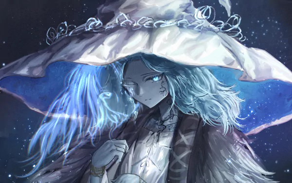 HD PC desktop wallpaper depicting Ranni the Witch from the video game Elden Ring, with ethereal blue tones and a mystical, dark fantasy atmosphere.