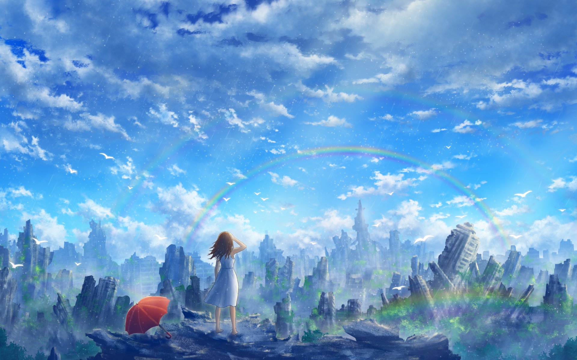Download Rainbow Sky Post Apocalyptic Anime Girl Anime Girl Sky Anime HD Wallpaper by 伊藤あう