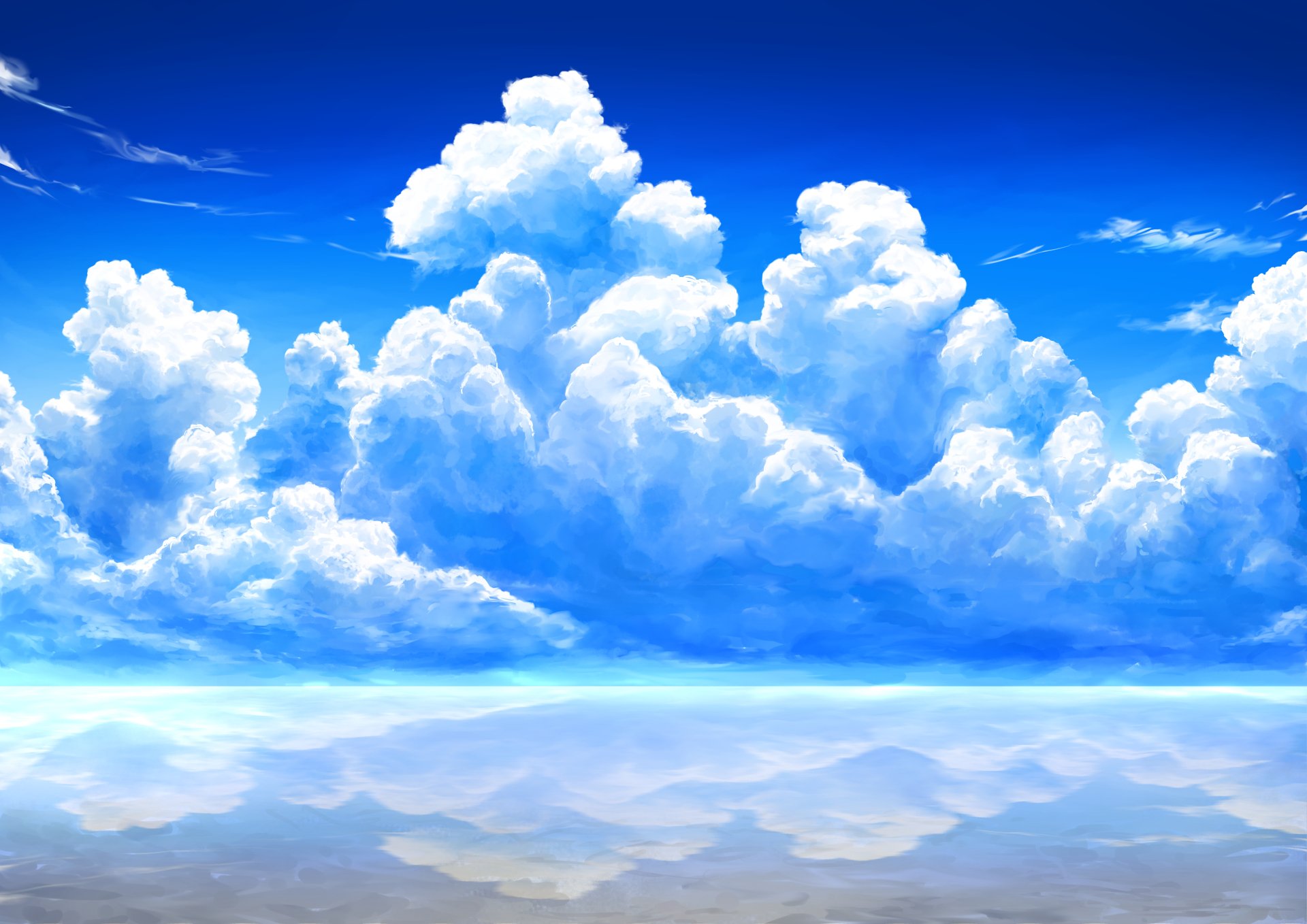 Download Lake Reflection Cloud Anime Sky 4k Ultra HD Wallpaper