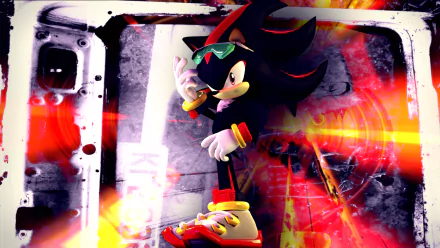 HD PC desktop wallpaper featuring Shadow the Hedgehog from the video game Sonic Riders: Zero Gravity with vibrant red and orange fiery effects.