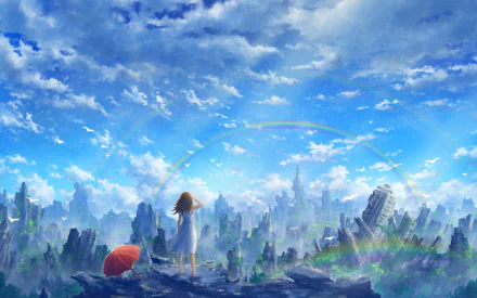 rainbow sky post apocalyptic Anime girl anime girl Sky Anime HD Desktop Wallpaper | Background Image