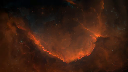 HD desktop wallpaper of a vivid sci-fi nebula in shades of orange and black, creating a mesmerizing celestial background.
