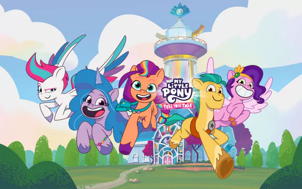 Pipp Petals Zipp Storm Hitch Trailblazer Izzy Moonbow Sunny Starscout TV Show My Little Pony: Tell Your Tale HD Desktop Wallpaper | Background Image