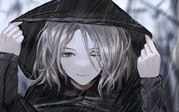 Close-up 4K Ultra HD PC wallpaper of Melina from the video game Elden Ring, featuring her pale face and light hair under a dark hood in a rainy setting.
