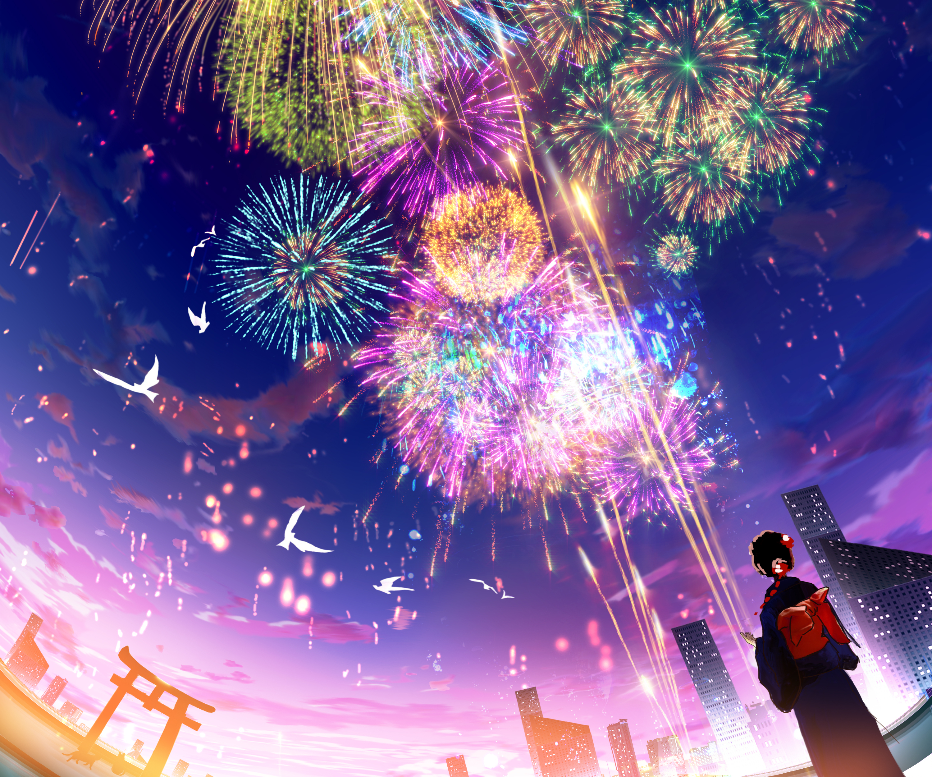 Anime Fireworks HD Wallpaper
