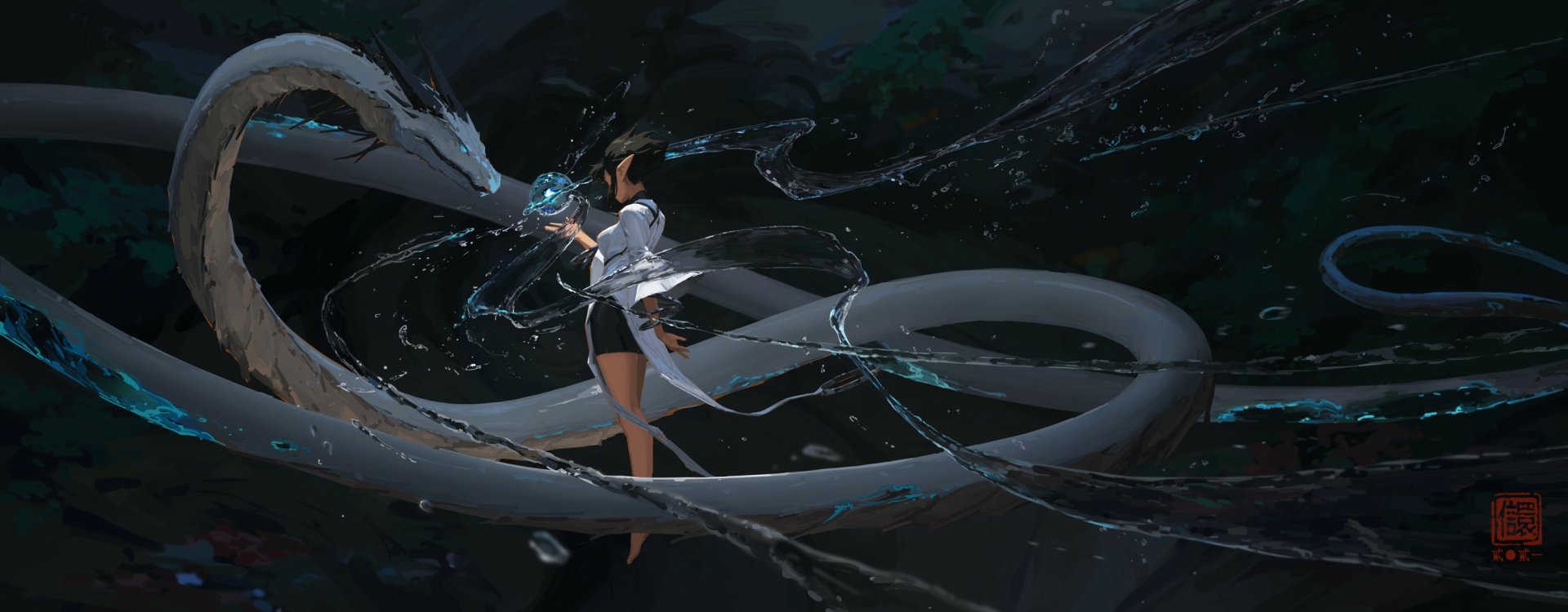 Download Chinese Dragon Fantasy Woman HD Wallpaper by Kan Liu