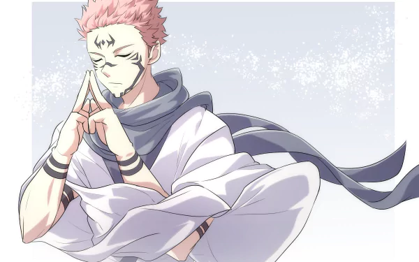 Sukuna from Jujutsu Kaisen in a detailed anime style, depicted with signature markings and calm expression, designed as a 4K Ultra HD PC desktop wallpaper.