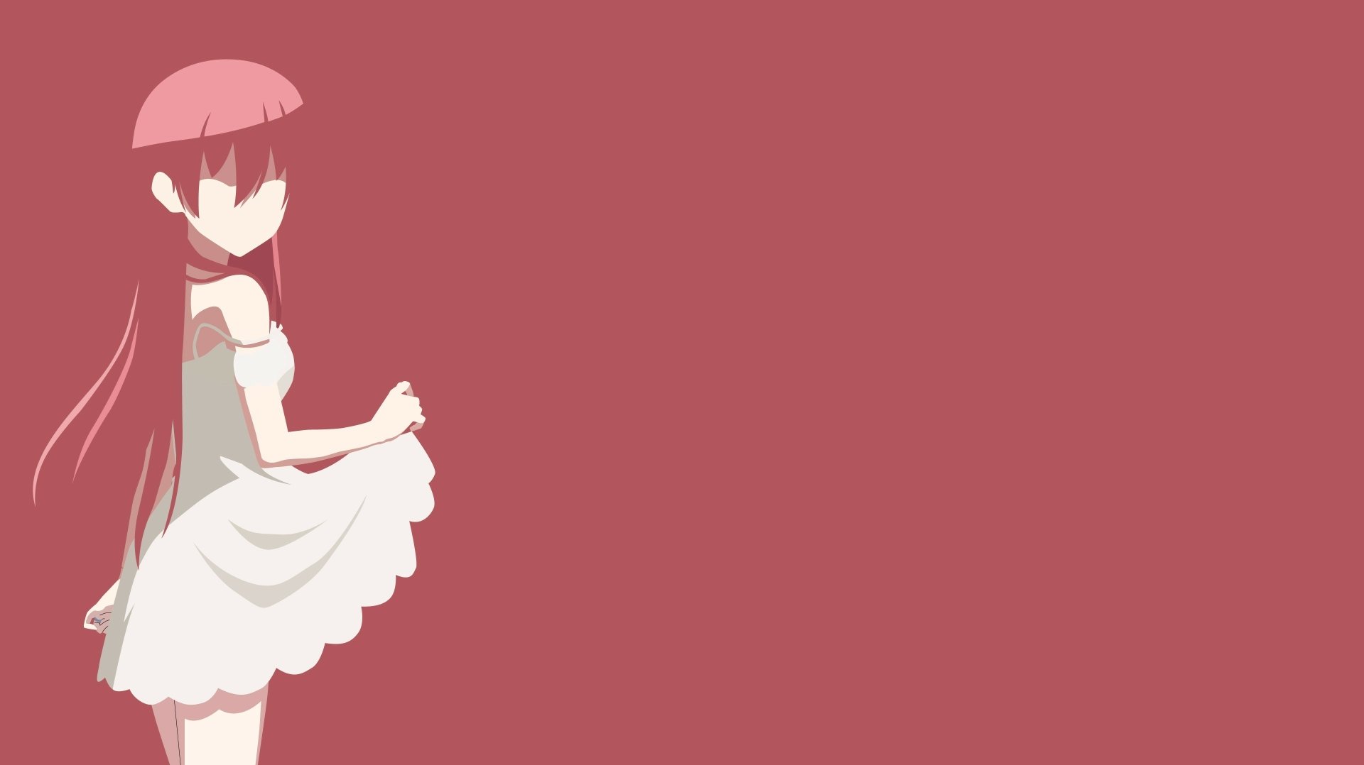 2K Quad HD PC anime desktop wallpaper: Tsukasa Yuzaki from TONIKAWA: Over the Moon For You in a white dress, standing left against a muted rose background.