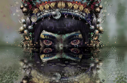 HD PC desktop wallpaper featuring a surreal, multi-eyed character from the TV show Love Death & Robots, partially submerged in water with intricate headgear.