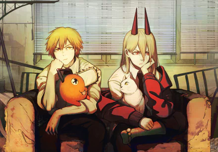 Power (Chainsaw Man) Pochita (Chainsaw Man) Denji (Chainsaw Man) Anime Chainsaw Man HD Desktop Wallpaper | Background Image