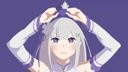 4K Ultra HD anime wallpaper featuring Emilia from Re:Zero - Starting Life in Another World against a solid purple background.