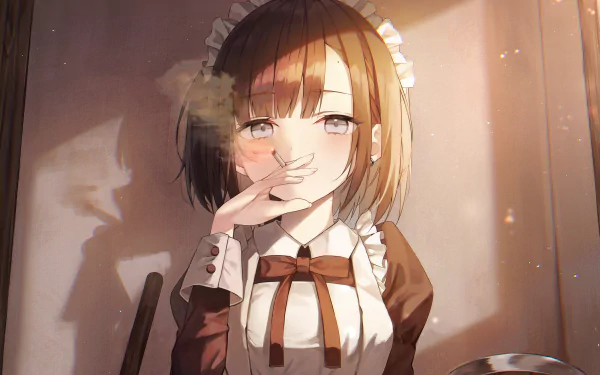  Girl in maid outfit smoking