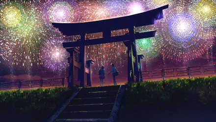 fireworks Anime shrine HD Desktop Wallpaper | Background Image