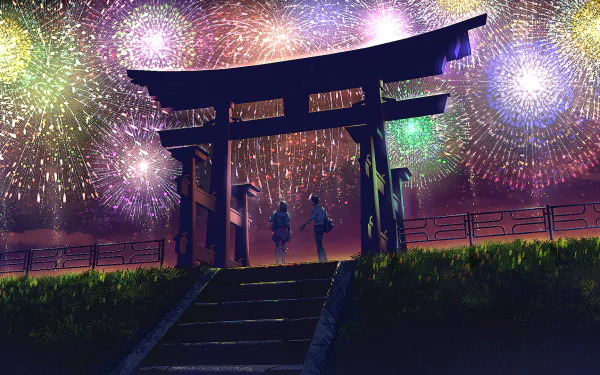 fireworks Anime shrine HD Desktop Wallpaper | Background Image