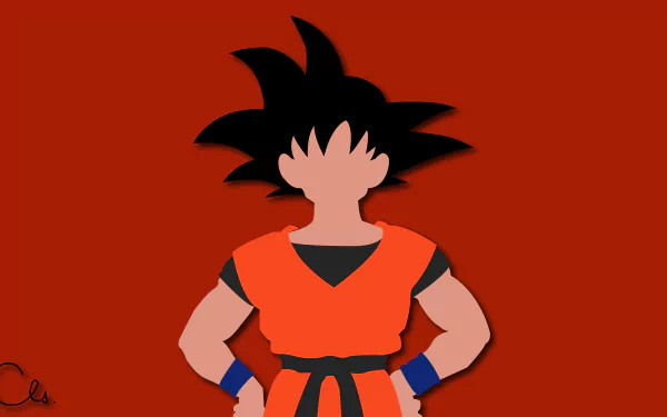 Illustration of Goku with bold black hair, wearing an orange outfit, set against a vibrant red background. This image serves as a striking 4K Ultra HD PC desktop wallpaper.
