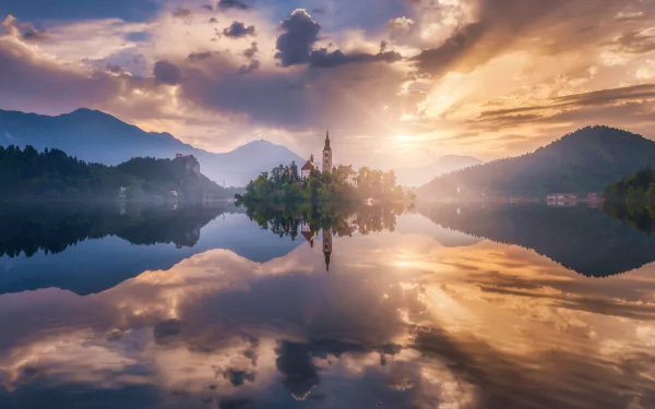 lake bled Slovenia religious Assumption of Mary Church HD Desktop Wallpaper | Background Image