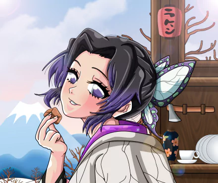 Shinobu Kochou from Demon Slayer: Kimetsu no Yaiba in anime style, featured in a vibrant 4K Ultra HD PC desktop wallpaper and background.