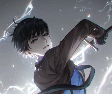 HD anime desktop wallpaper featuring Kim Dokja from Omniscient Reader's Viewpoint, depicted with dark hair and intense expression wielding a glowing weapon.