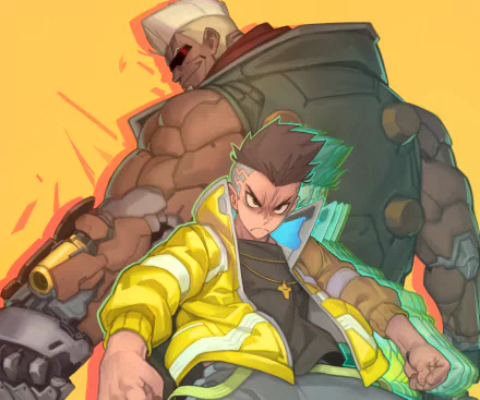 HD PC desktop wallpaper featuring Maine and David from the anime Cyberpunk: Edgerunners, showcasing dynamic poses and vibrant cyberpunk aesthetics.