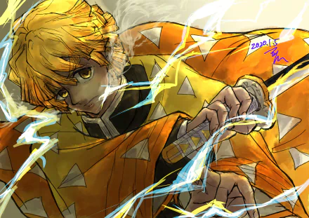 Zenitsu Agatsuma Anime Demon Slayer: Kimetsu no Yaiba HD Desktop Wallpaper | Background Image