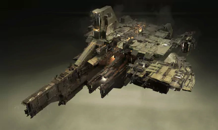 HD desktop wallpaper of a detailed spaceship from the video game Infinite Lagrange, shown against a dark, misty backdrop.