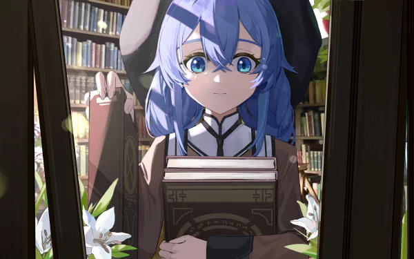Roxy Migurdia from Mushoku Tensei: Jobless Reincarnation is depicted holding books in a detailed anime-style 4K Ultra HD PC desktop wallpaper background.