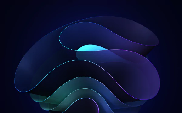 HD desktop wallpaper showcasing a flowing abstract design in dark blue and purple tones, tagged with technology and Windows 11.