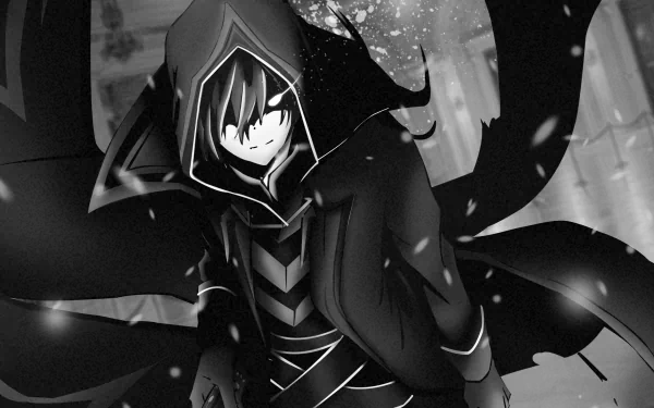 HD anime desktop wallpaper featuring Cid Kagenou from The Eminence in Shadow, depicted in a dark, hooded outfit with a mysterious expression.