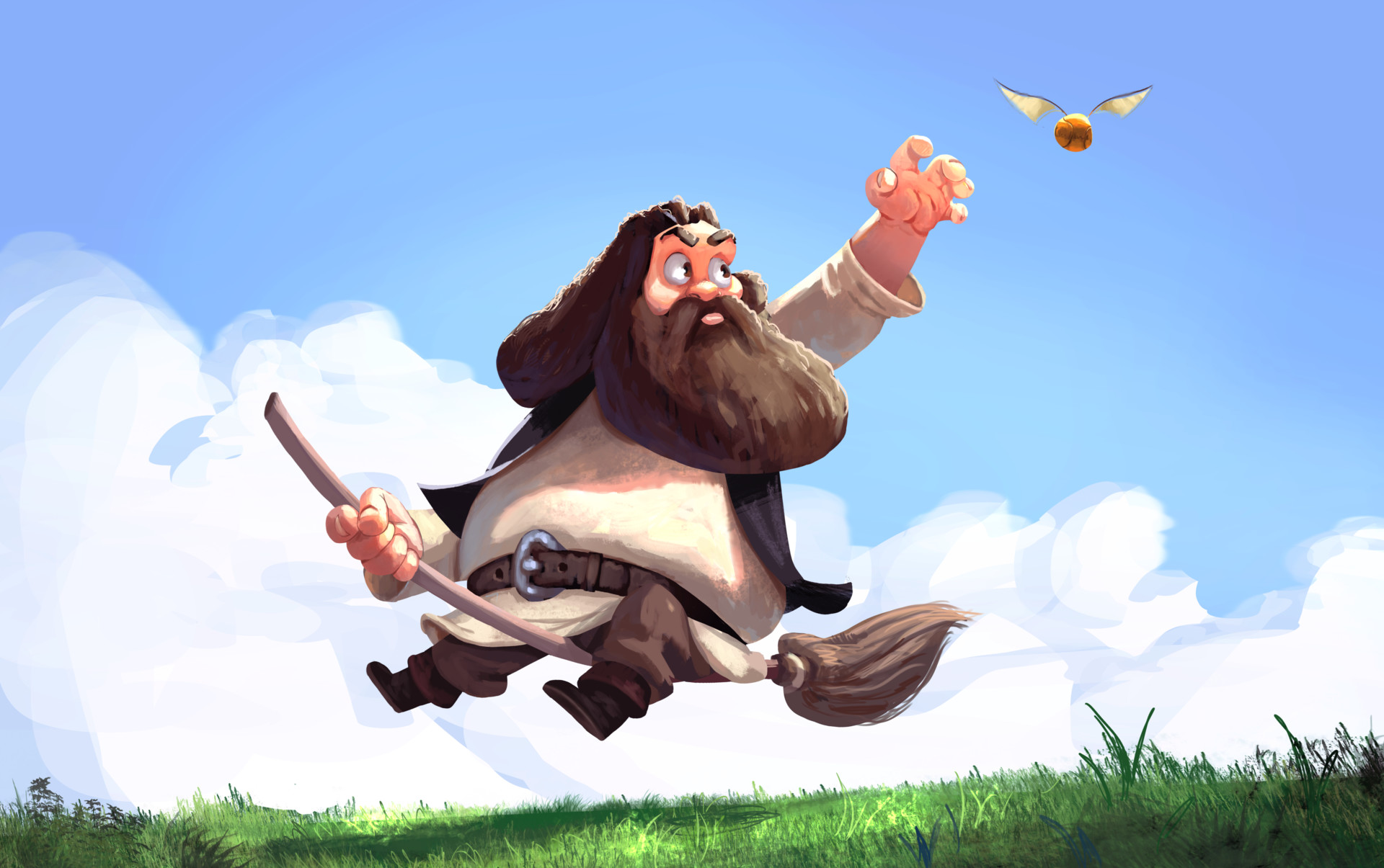 Hagrid is learning quidditch ! by Sleud