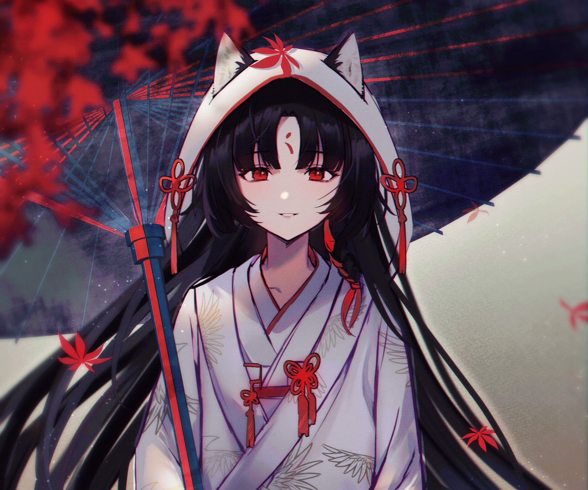 4K Ultra HD desktop wallpaper featuring Saga from the video game Arknights, dressed in traditional attire with a dark, atmospheric background and red accents.