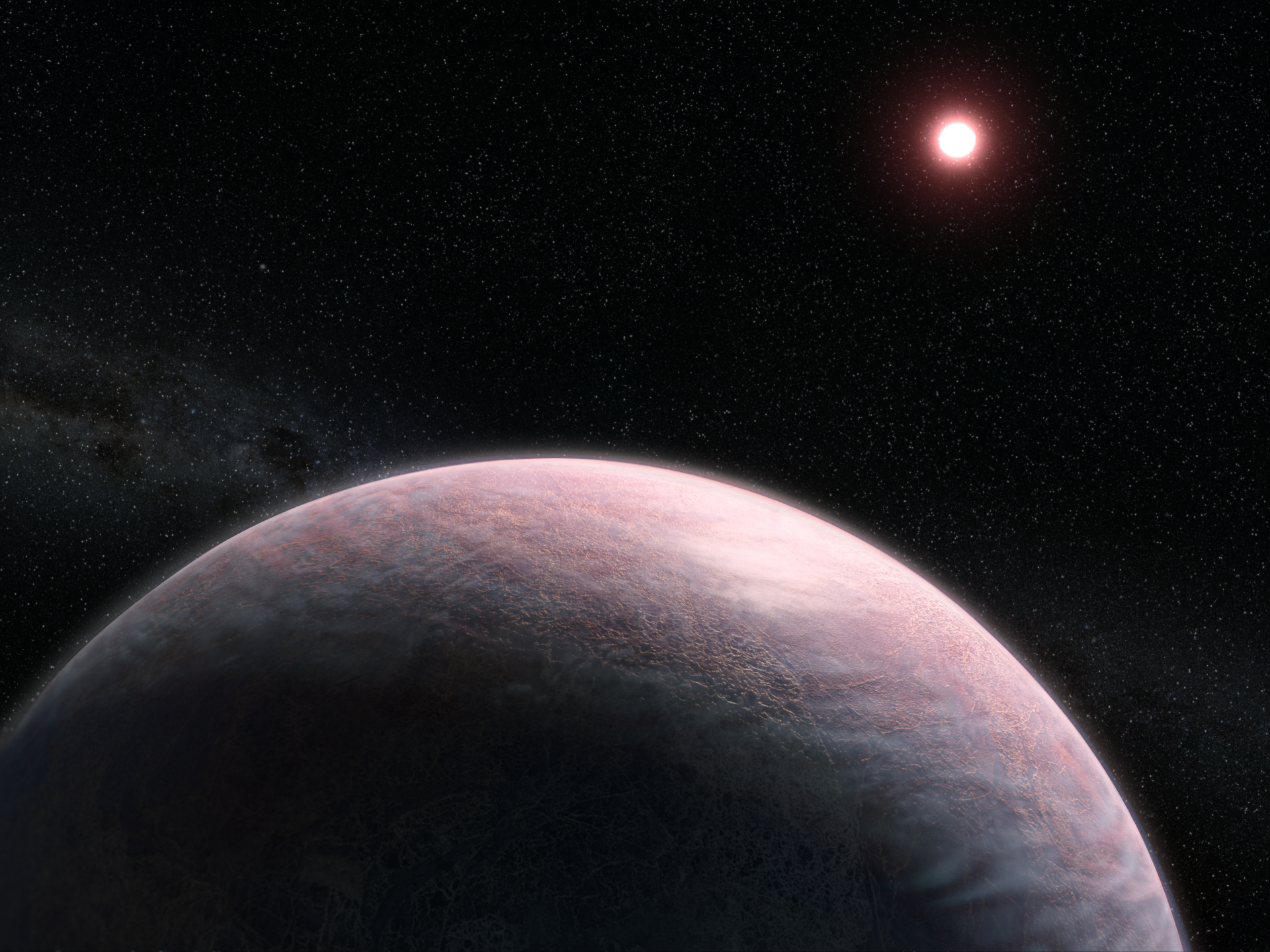 4K Ultra HD sci-fi desktop wallpaper featuring a distant glowing planet beneath a bright star in deep space.
