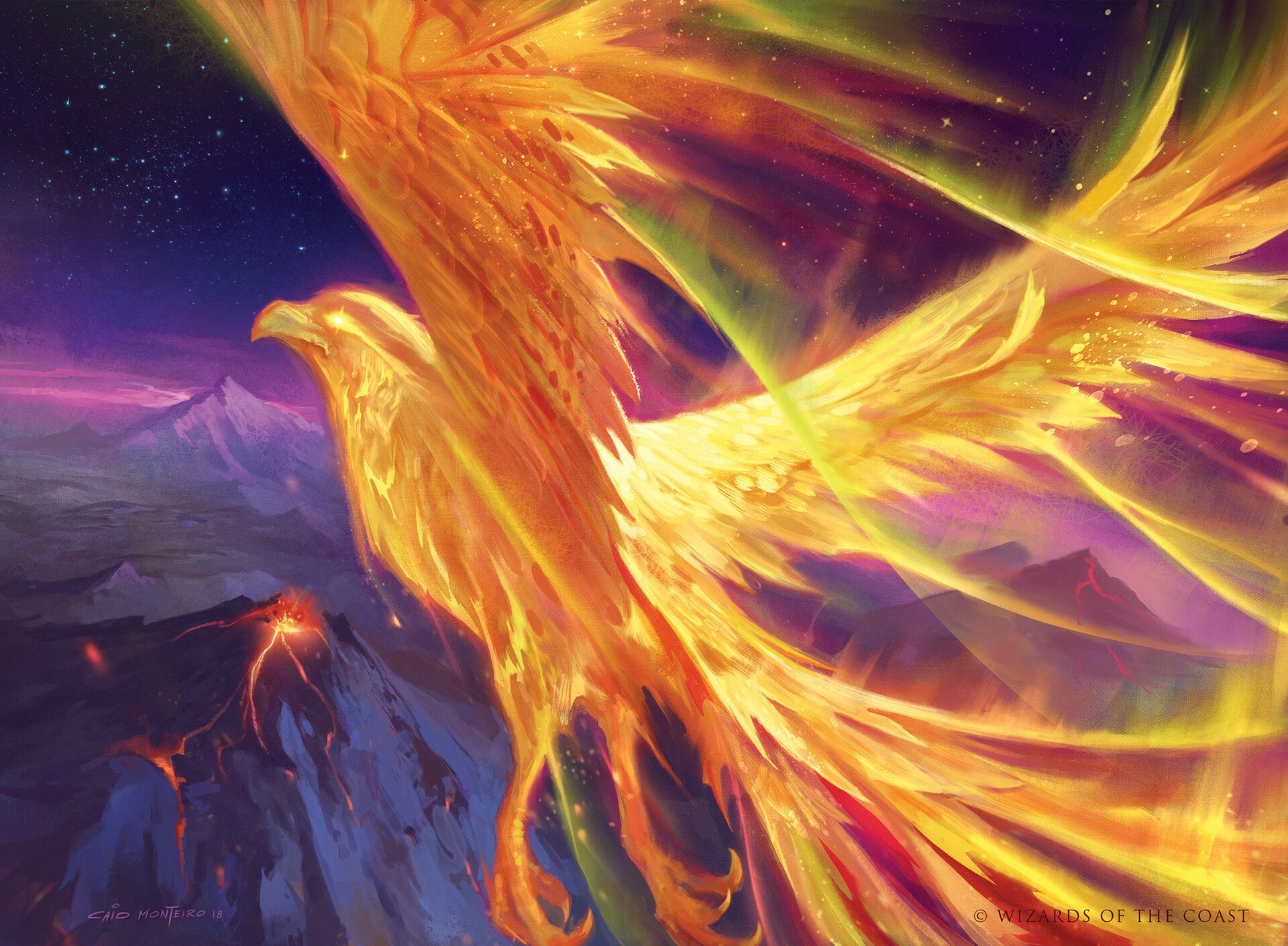 HD wallpaper of a magnificent Phoenix from Magic: The Gathering, a captivating man-made creation for fans of the game.