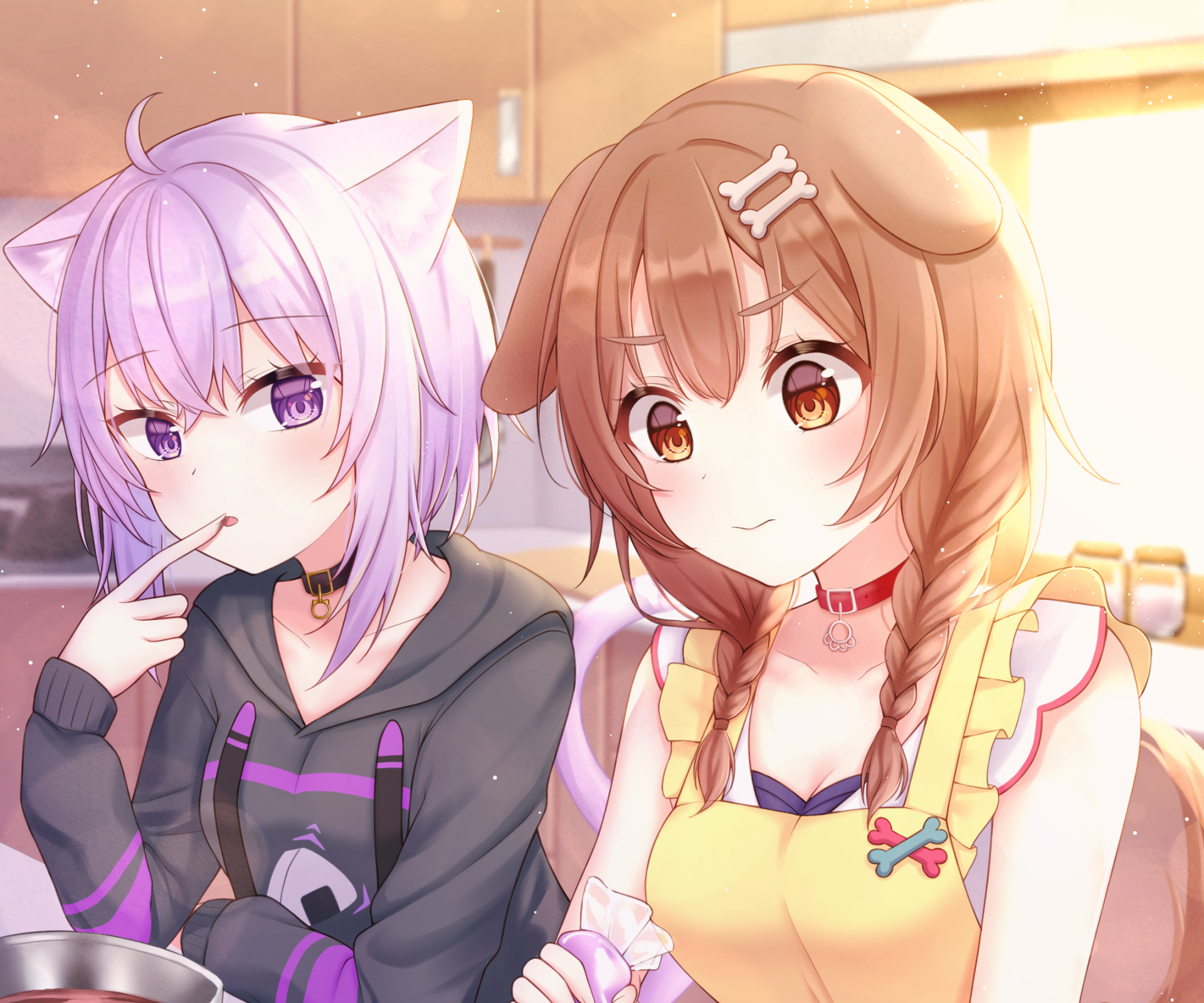 Download Hololive Nekomata Okayu Inugami Korone Anime Virtual Youtuber HD Wallpaper