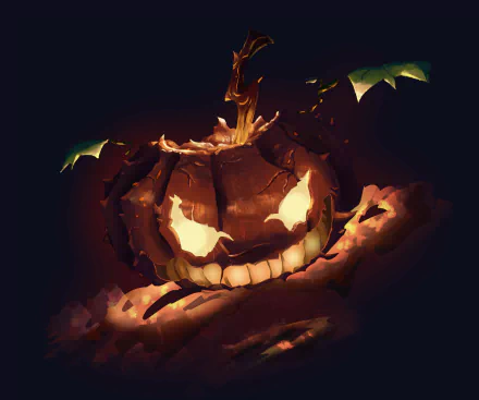 A glowing jack-o'-lantern with a mischievous grin surrounded by bats in a dark Halloween scene, rendered as a 4K Ultra HD PC desktop wallpaper.